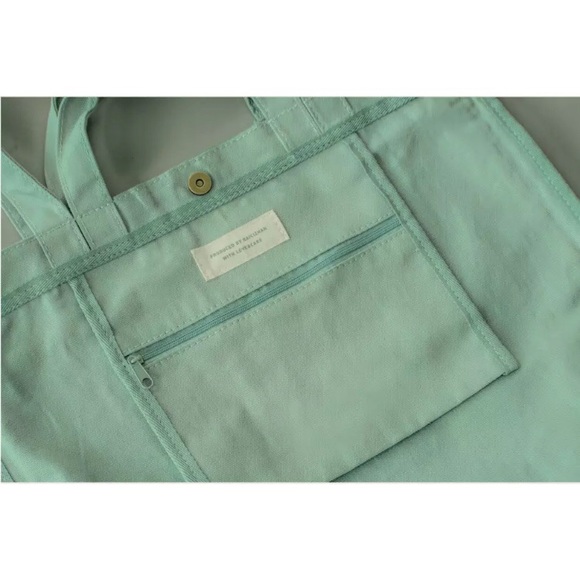 NWT BCZ Blue Green Canvas Shopping Tote Bag - Picture 5 of 8